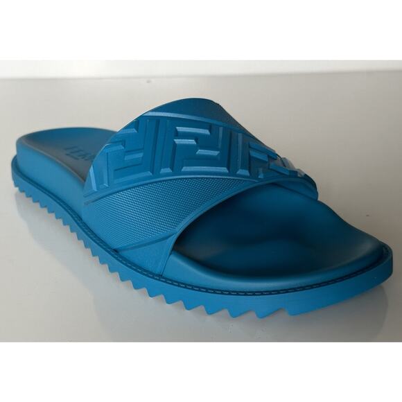 NIB $460 Fendi Men\'s FF Rubber Slide Sandals Cyber Blue 13 US/12 UK Italy 7X1377 main image 5